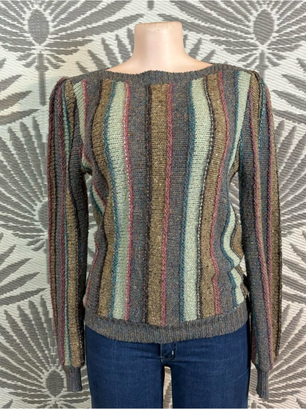 Vtg 3D Knit Striped Sweater Textured Women’s Sz S/M Colorful Retro MOD
